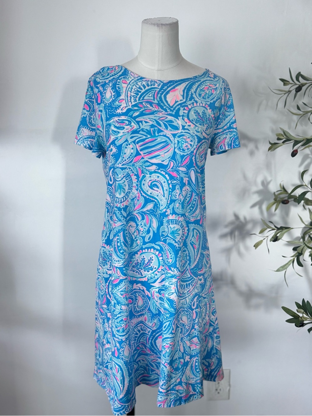 Lilly Pulitzer Blue Paisley Dress Small Criss Cross Back 100% Pima cotton